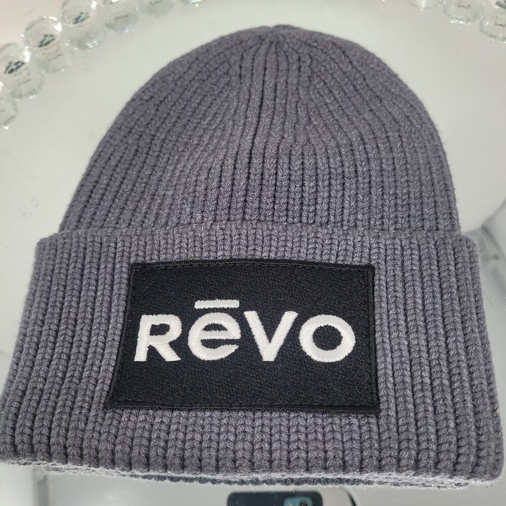 Revo Sunglasses Logo Gray Knit Hat Stocking Cap Beanie Warm Thick Brand NEW!